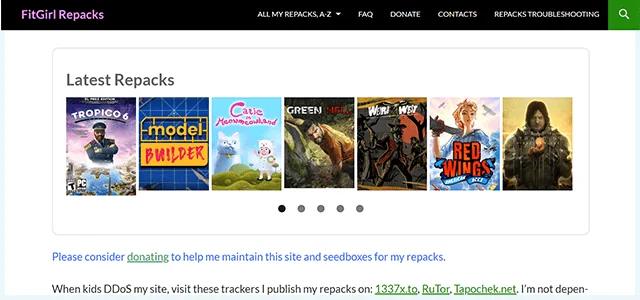 Screenshot of FatGirl Repacks website homepage