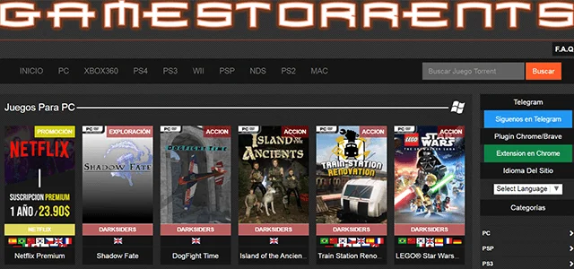 Screenshot of GamesTorrents website homepage